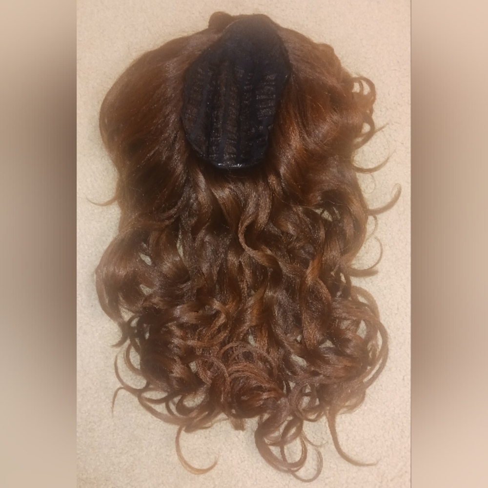 New, Unworn Chestnut Chocolate Brown Curly Hairpiece Half Wig Fall By Outre YUMI